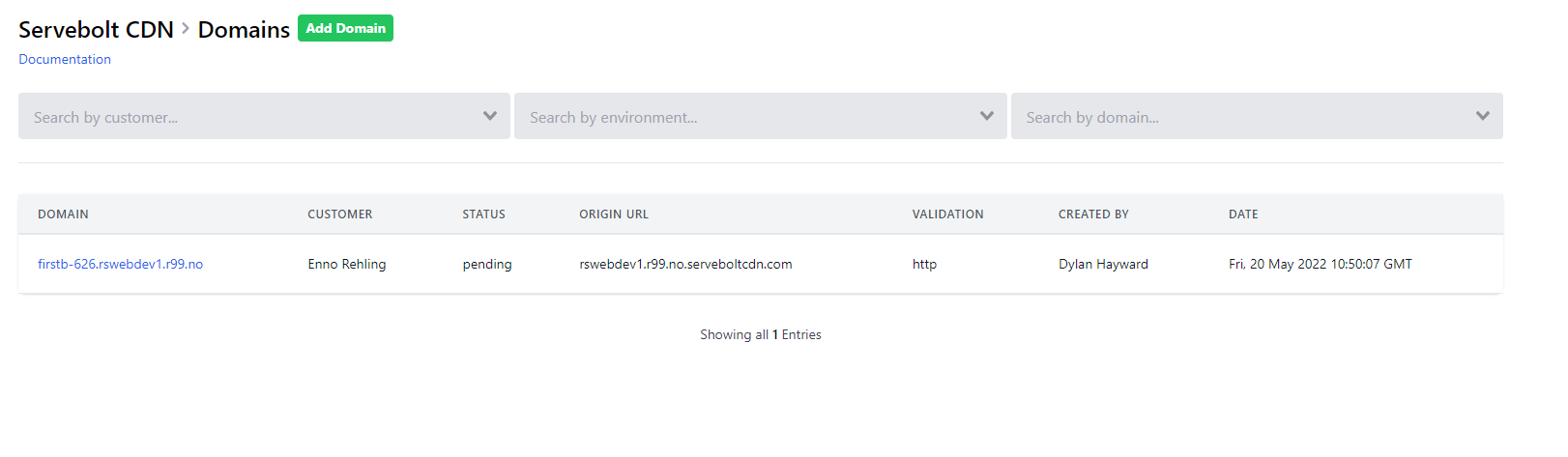 servebolt cdn list view